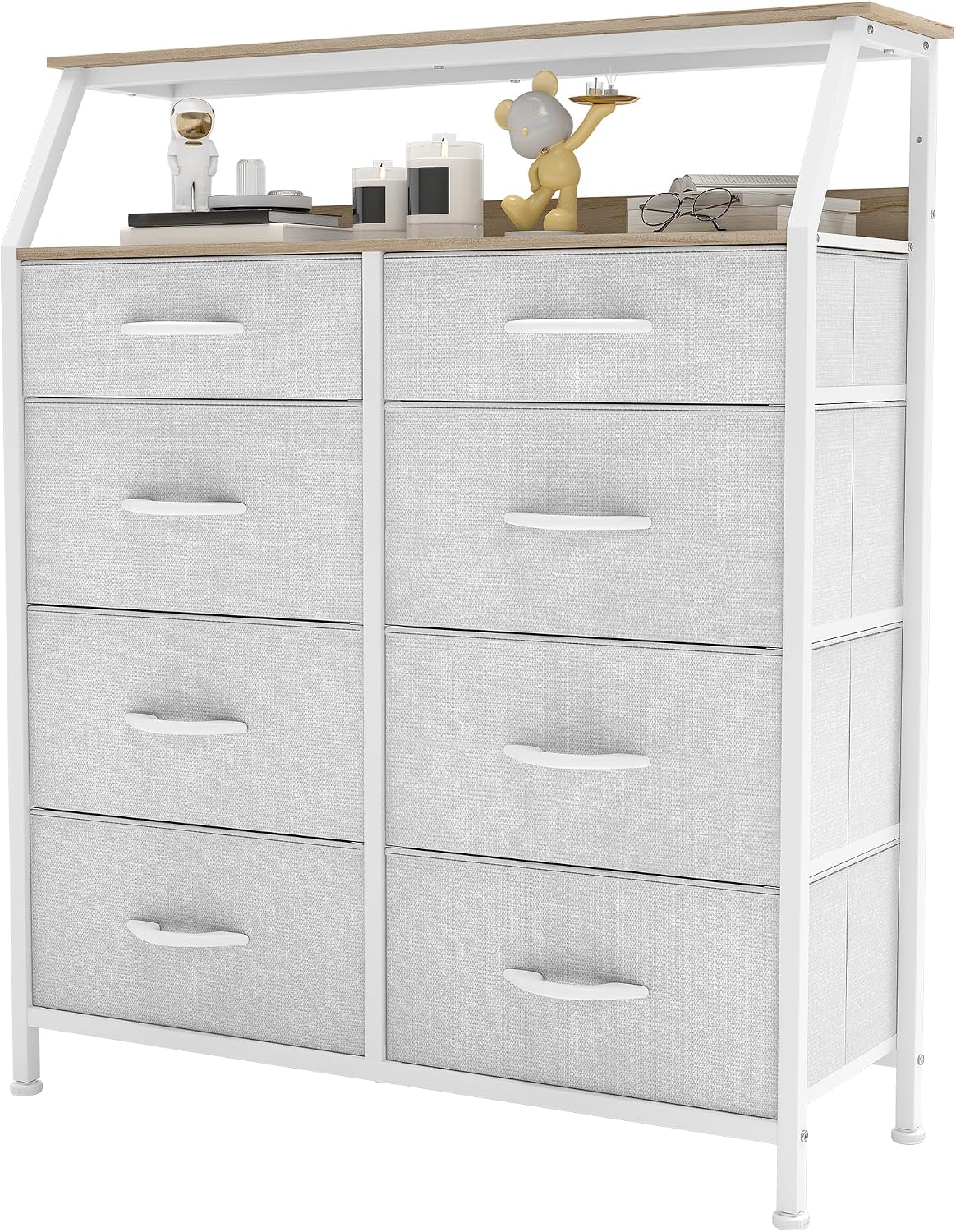 YITAHOME Chest of Drawers with 8 Drawers, Fabric Drawers Cabinet with Shelves,Easy Pull Handle,Sturdy Steel Frame,Storage Drawers for Bedroom, Closet,Light Grey MegaBDM