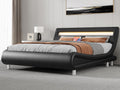 YITAHOME King Bed Frame with Ergonomic Headboard,Upholstered Led with Lights & Storage Charging Station,Platform with Pu Leather/No Box Spring Needed,Black MegaBDM