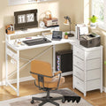 YITAHOME Computer Desk with Drawers, L Shaped Gaming Desks with LED Lights & Power Outlets, Reversible Corner Desks with Storage, Home Office Desk with Monitor Stand and PC Stand 130×100 cm, White MegaBDM