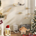 YITAHOME 7PCS Wall Mounted Cat Climbing Shelves, Wooden Cat Wall Furniture, Cat Climbing Tree, Wooden Cat Scratcher with 3 Sisal-Covered Columns/4 Step Cat Stairway with Scratching Post/Hammock MegaBDM