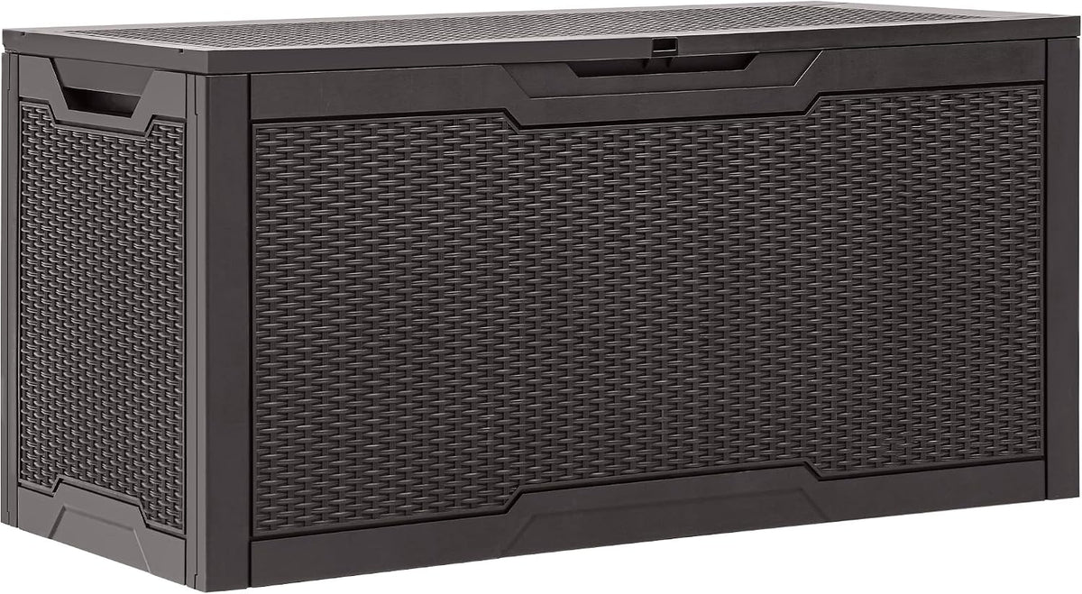 YITAHOME 100 Gallon Resin Deck Box, Weather Resistant Outdoor Storage Box, Lockable Indoor Outdoor Storage for Supplies and Essentials, Dark Brown MegaBDM