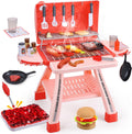 CUTE STONE Kids BBQ Grill Playset, Toy Grill Cooking Set with Sound, Lights & Spray, Play Grill Included Cookware, Play Kitchen Accessories, Play Food,Indoor Outdoor Kitchen Playset for Toddlers Girls MegaBDM