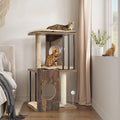 YITAHOME 90cm 3-Level Modern Cat Tree for Large Indoor Cats, Wooden Cat Tower with Scratching Posts, Detachable Cushions, Spring Ball, Pom-pom, Rustic Brown MegaBDM