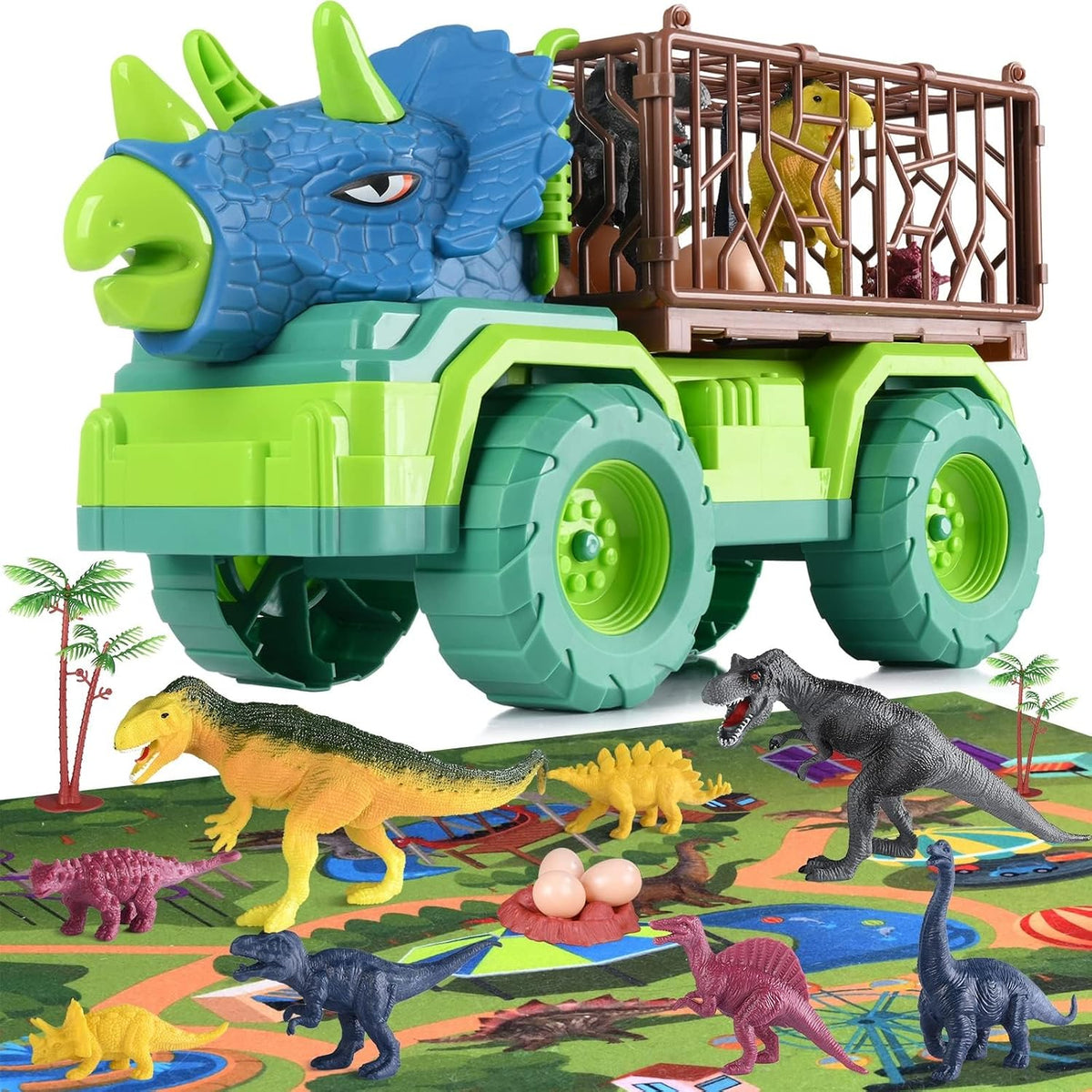 Dinosaur Toys for 3 4 5 6 Year Old Boy, AngKng Dinosaur Truck Toy, Carrier Truck Toddler Toys for Age 3-6, Transporter Truck for Toddlers Girls, Toy Cars Toddler for 3-6 Kids Best Gifts MegaBDM