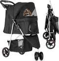 YITAHOME 15 kg Foldable Dog Stroller, Cat Stroller with 3 Wheels, Mesh Windows, Cup Holder, and Brakes, Suitable for Medium-Sized Pets Black MegaBDM