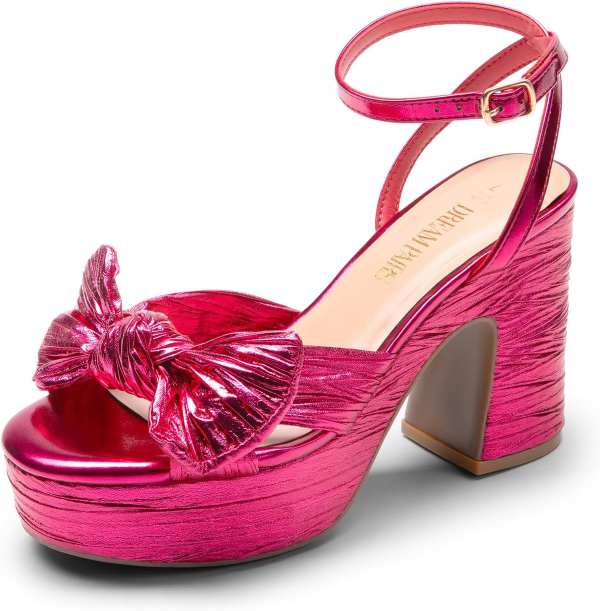 DREAM PAIRS Women's Chunky Platform Heels Sandals Pleated Bow Knot Ankle Buckle Strap Heeled Sandals Open Toe Comfortable Wedding Party Dress Shoes MegaBDM