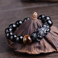 Natural Obsidian Pi Tiger's Eye Tiger Stone Cat Bracelets - [Obsidian Pi Xiu Bracelet]] / 14mm MegaBDM