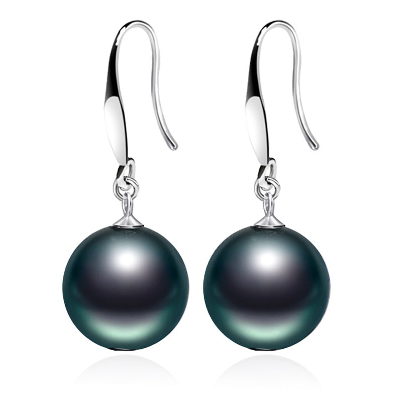 Sterling Sier Natural Shell Pearl Korean Stud Earrings - [Black Gray 10mm] Shell Pearl Earrings H5008 / 925 Silver MegaBDM