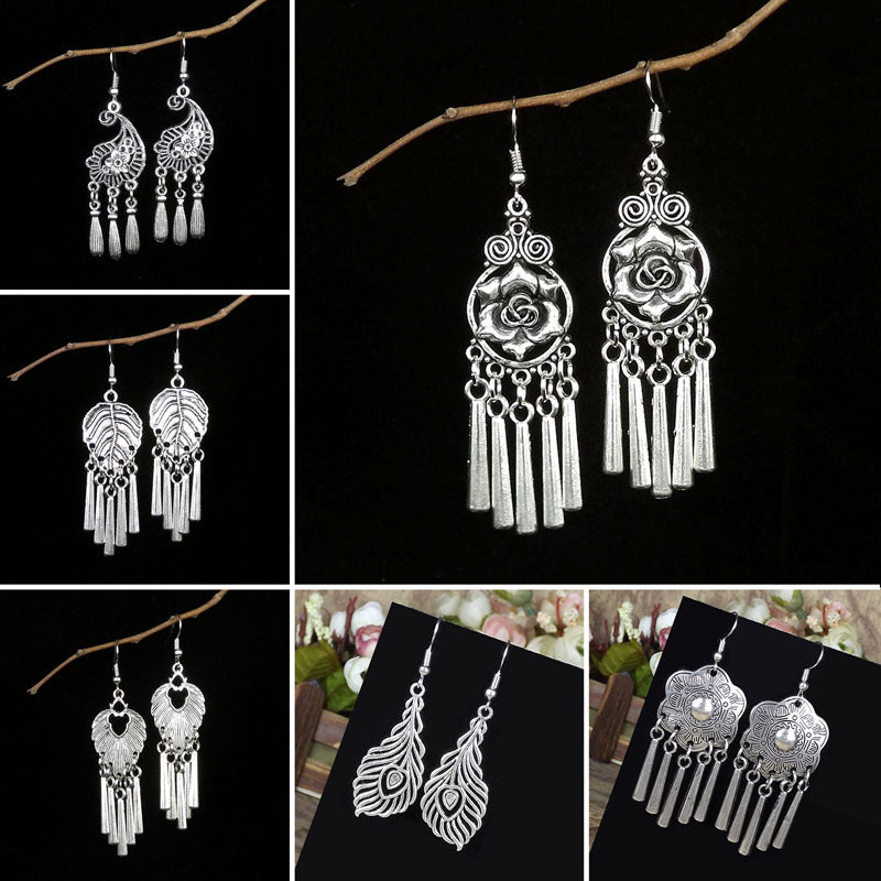 Retro National Style Small Handmade Tibetan Sier Earrings MegaBDM