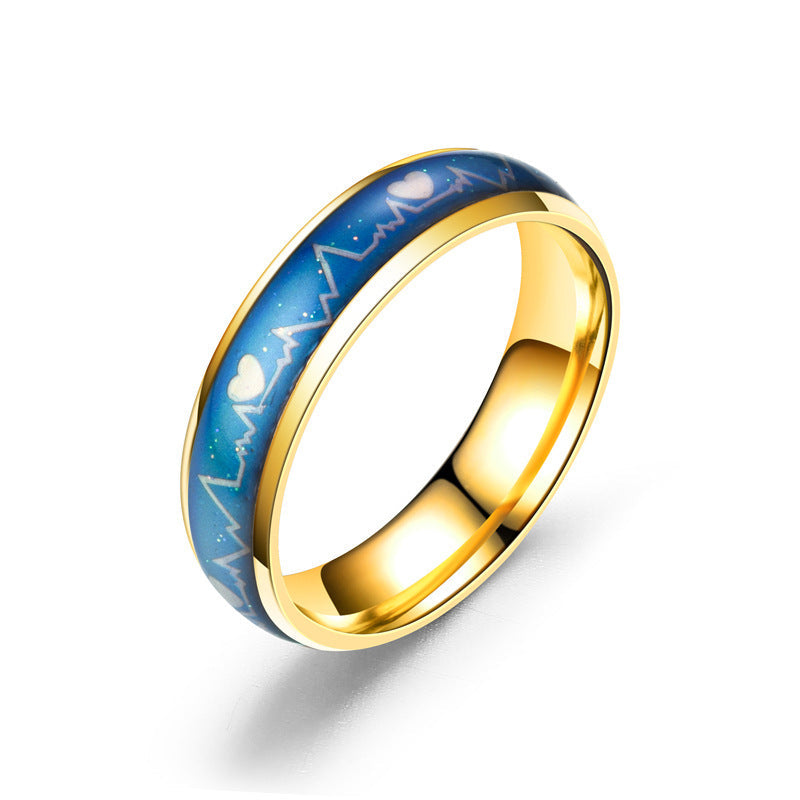 Men's Titanium Steel Ecg Couple Stainless Temperature Change Ring - Gold / No. 8 MegaBDM