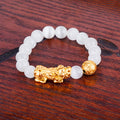 Men's & Women's Agate Couple Six Words Mantra Alluvial Gold Gilt Beaded Bracelet - 10mm White Style Twelve MegaBDM