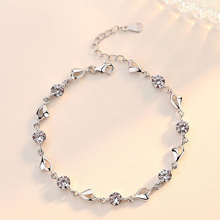 Women's Sier-plated Mori Artistic Blue Crystal Heart-shaped Rhinestone Zircon Bracelet MegaBDM