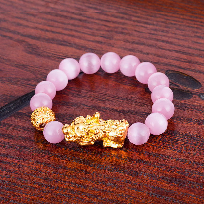Men's & Women's Agate Couple Six Words Mantra Alluvial Gold Gilt Beaded Bracelet - 10mm Pink Style Eleven MegaBDM