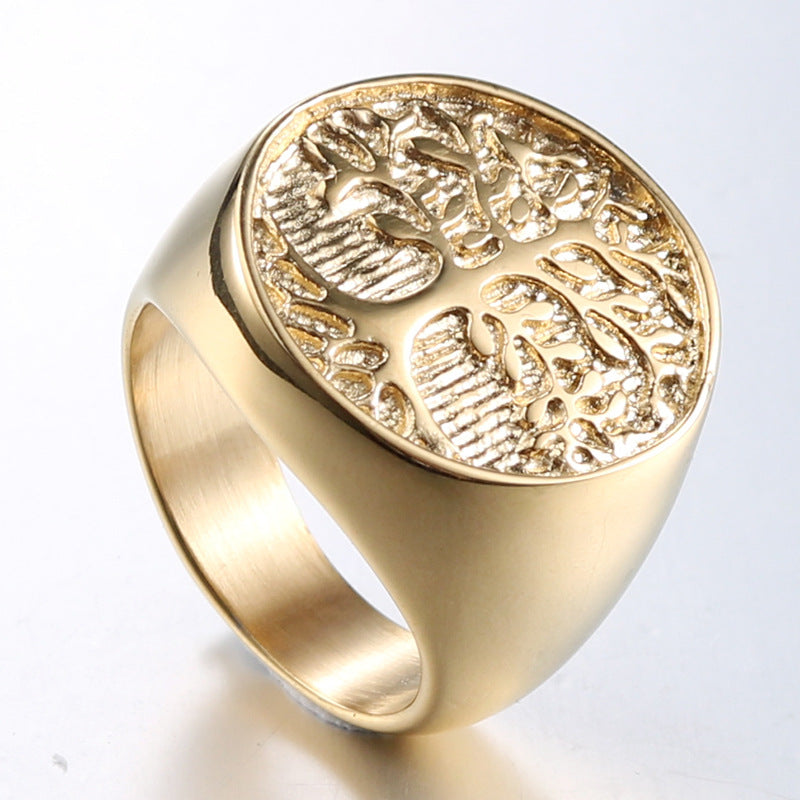 Men's Golden Tree Of Life Titanium Steel Personality Rings - US 12 MegaBDM