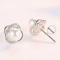 Women's Sier-plated Four-leaf Clover Pearl With Diamond Perfect Stud Earrings MegaBDM