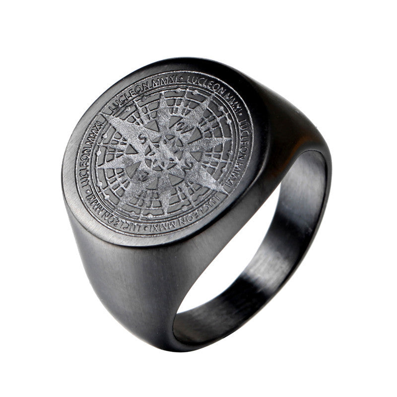 Elegant Versatile Men's Stainless Steel Compass Ring - Black / No. 13 MegaBDM