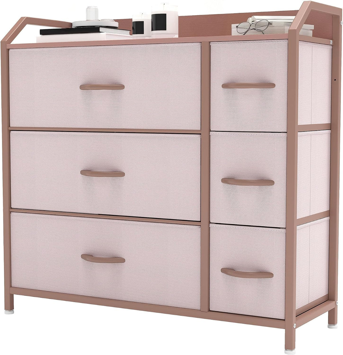 YITAHOME Chest of Drawers with 6 Drawers, Fabric Dressers with Easy Pull Handle,Sturdy Steel Frame,Storage Drawers for Bedroom, Closet, Clothes,Pink MegaBDM