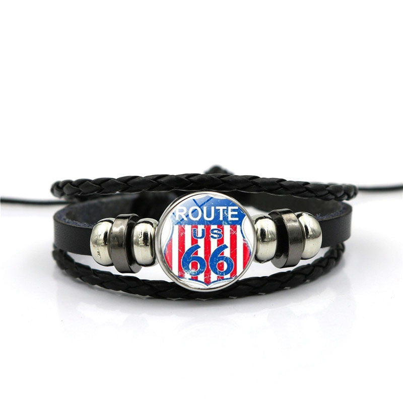 Men's Leather National Flag Time Stone Western Bracelet - ABXL369-2 MegaBDM