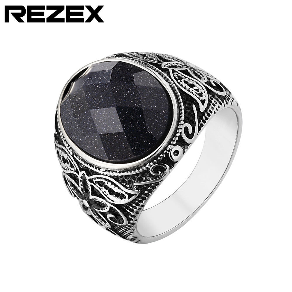 Personality Vintage Engraving Gem Titanium Steel Rings MegaBDM