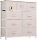 YITAHOME Wide Chest of Drawers with 9 Drawers, Fabric Dressers with Easy Pull Handle,Sturdy Steel Frame,Storage Drawers for Bedroom, Closet, Clothes,Cream White MegaBDM