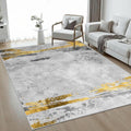 Washable Rugs Living Room 80x160cm Grey and Gold Rug Modern Abstract Thin Area Rugs for Bedroom Non-slip Short Pile Floor Carpet for Dining Room Kitchen Laundry Office MegaBDM