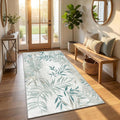 Machine Washable Rug, Delicate Willow Leaf Area Rug, Elegant Soft Green Botanical Short-Pile Runner, Non-Slip Indoor Carpet for Hallway Kitchen Bedroom (80x160cm) MegaBDM