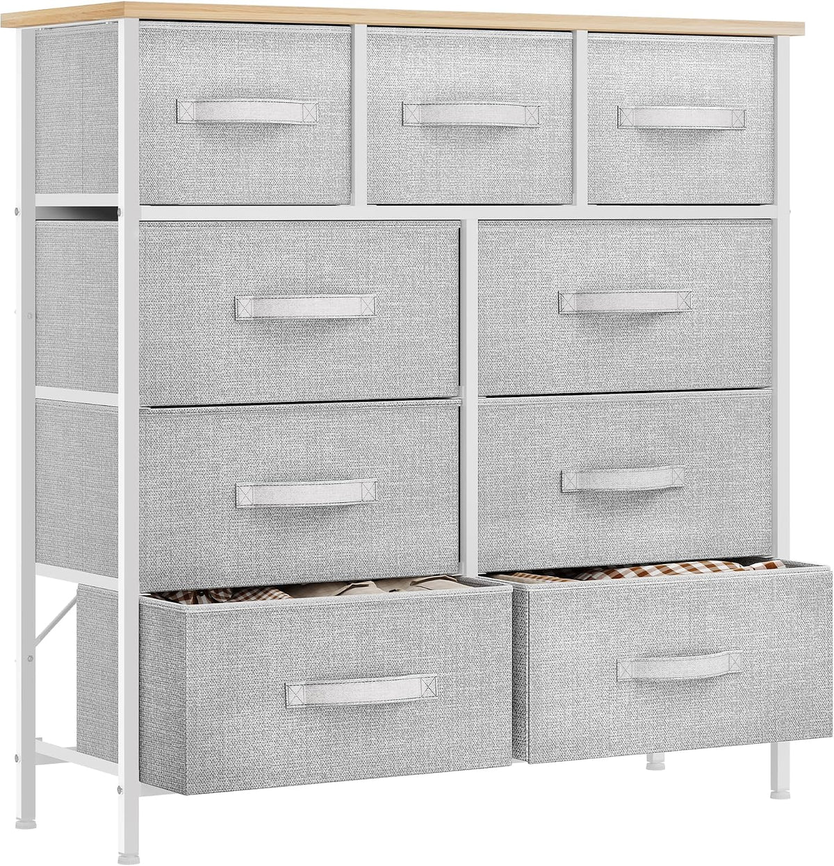 YITAHOME Chest of Drawer with 9 Drawers for Bedroom Fabric Dresser Storage Drawers With Handles Metal Frame for Living Room, Hallway,Light Gray MegaBDM