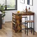 YITAHOME Bar Table Set with Bar Stools, 2 Bar Table and Stools Set Dining Bar Table Footrest and Storage Shelf for Kitchen Dining Room Pub Industrial Steel Frame (Rustic Brown) MegaBDM