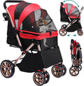 YITAHOME Foldable Dog Stroller for Small Dogs, Pet Buggy with Reversible Handle, Mesh Windows, Cup Holder, 360° Rotating EVA Wheels with Brakes (Red) MegaBDM