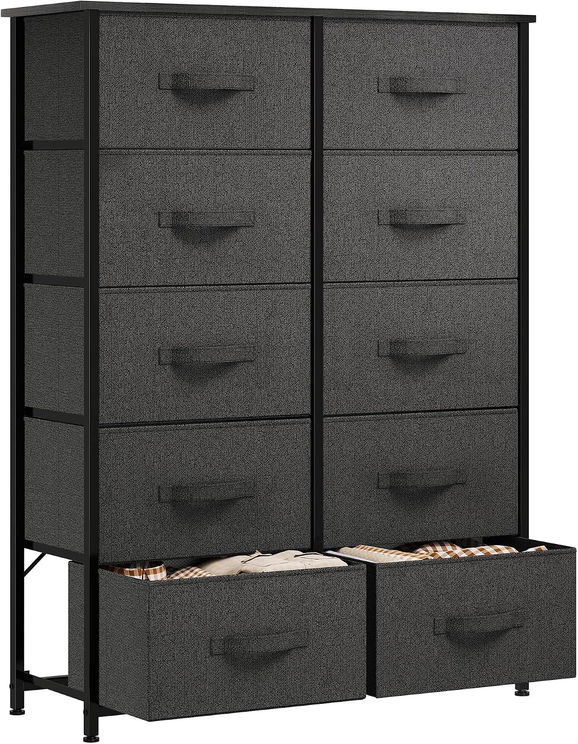 YITAHOME Chest of Drawers, Non-Woven Fabric 10-Drawer Storage Organizer Unit for Bedroom Living Room Closet, Sturdy Steel Frame, Easy Pull Fabric Bins & Wooden Top, Fabric Dresser MegaBDM