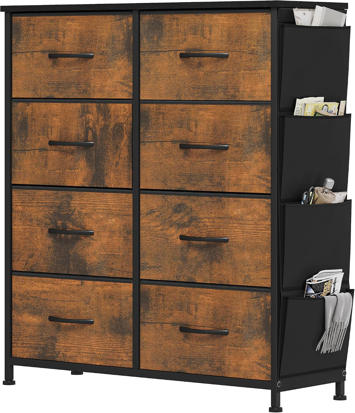 YITAHOME Chest of Drawer with 8 Drawers for Bedroom Fabric Dresser Storage Drawers With Handles Metal Frame for Living Room, Hallway,Rotten wood grain MegaBDM