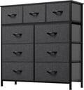 YITAHOME Wide Chest of Drawers with 9 Drawers, Fabric Dressers with Easy Pull Handle,Sturdy Steel Frame,Storage Drawers for Bedroom, Closet, Clothes, Black Grey MegaBDM
