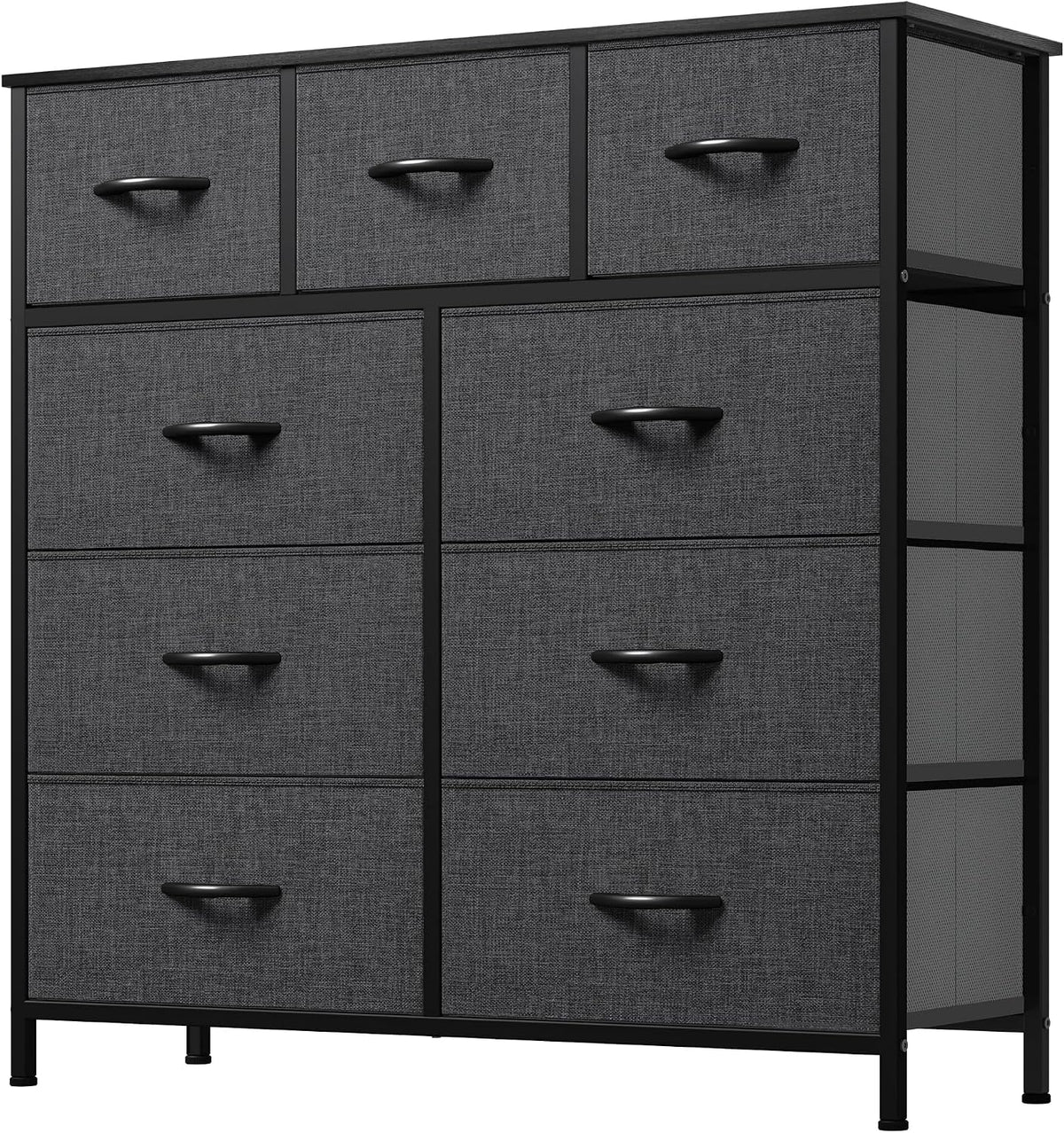 YITAHOME Wide Chest of Drawers with 9 Drawers, Fabric Dressers with Easy Pull Handle,Sturdy Steel Frame,Storage Drawers for Bedroom, Closet, Clothes, Black Grey MegaBDM