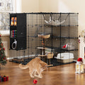 YITAHOME Large Cat Cage with Storage Cube, DIY Indoor Catio Enclosure Metal Playpen with Hammock for Multiple Pets, 4-Tiers Black Cat Kennel, 140 x 140 x 140cm MegaBDM