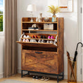 YITAHOME Shoe Cabinet with 2 Flip Drawers, Rustic Brown Wooden Shoe Storage Organizer with 2 Open Shelves, Floorstanding Entryway Shoes Cabinet for Hallway, Living Room, Bedroom,24x64x114cm MegaBDM