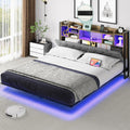 YITAHOME Bed Frame,LED with Headboard,USB Ports & Charging Outlets,Metal Platform Bed Frame with 2 Tiers Storage Shelves, No Box Spring Needed Super King Size Grey color MegaBDM