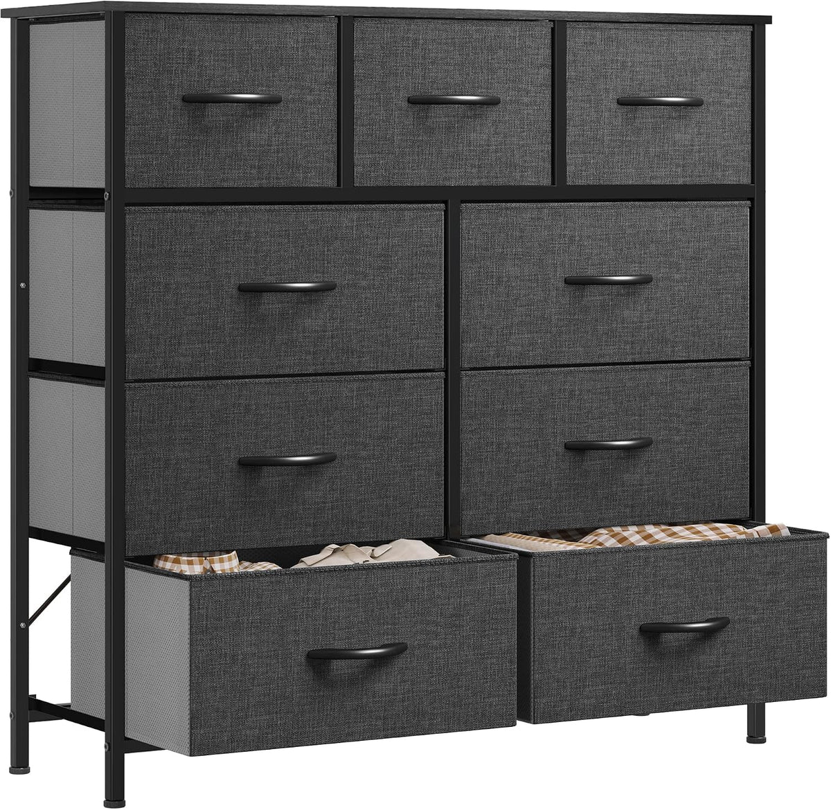 YITAHOME Chest of Drawer, Fabric Dresser with 9 Drawers, Organizer Unit for Bedroom, Living Room, Hallway, Closets - Sturdy Steel Frame, Wooden Top & Easy Pull Fabric Drawer (Black Grey) MegaBDM