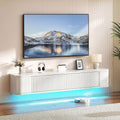 YITAHOME 140cm Floating TV Stand, Wall Mounted TV Shelves With RGB Led Light, White High Gloss TV Media Console, Floating TV Cabinet Large Storage For Living Room and Bedroom MegaBDM