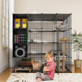 YITAHOME Large 4-Tier Cat Cage with Storage Cube, 140 x 140 x 140 cm DIY Indoor Animal Enclosure/Catio, Metal Cat Playpen with Extra Large Hammock, Suitable for 1-4 Rabbits, Ferrets, Chinchillas MegaBDM