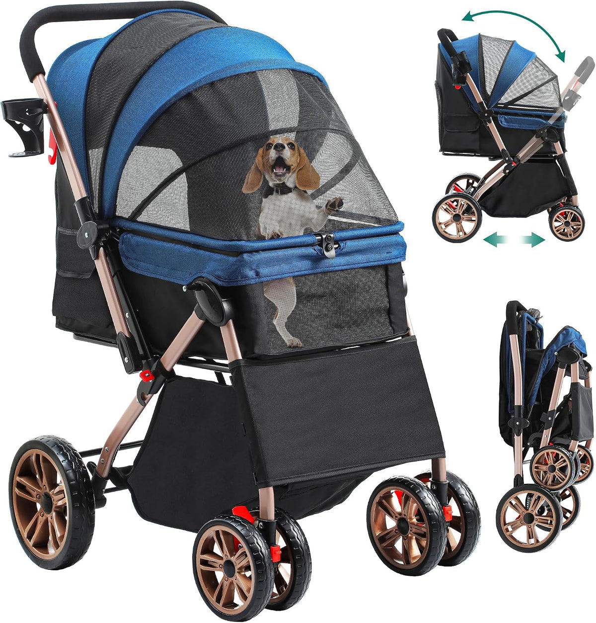 YITAHOME Dog Stroller,Foldable Dog Pram 3 in 1 Pet Buggy Pet Pushchair for Medium Dogs with Storage Basket Net Window Cup Holder 360 ° Wear-Resistant Rubber Wheels MegaBDM