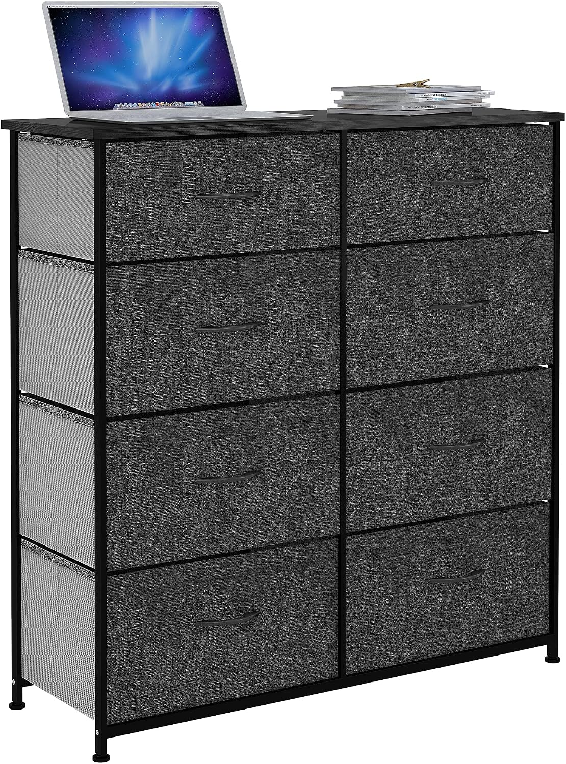 YITAHOME Chest of Drawers with 8 Drawers, Fabric Drawers Cabinet with Easy Pull Handle,Sturdy Steel Frame,Storage Drawers for Bedroom, Closet, Clothes,Black Grey MegaBDM