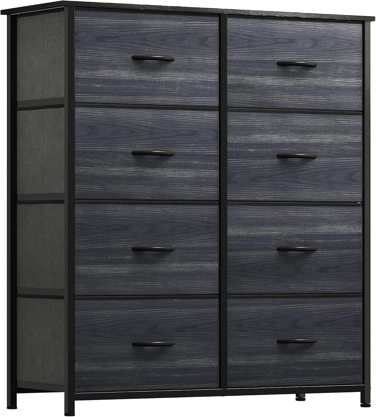 YITAHOME Chest of Drawer with 8 Drawers for Bedroom Fabric Dresser Storage Drawers With Handles Metal Frame for Living Room, Hallway,Charcoal Black Wood Grain MegaBDM
