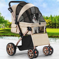 YITAHOME Pet Buggy with Reversible Handle, Foldable Dog Stroller for Small Dogs, Mesh Windows, Cup Holder, 360° Rotating EVA Wheels with Brakes (Khaki) MegaBDM