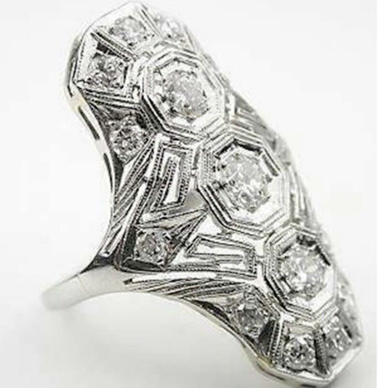 Exaggerated Inlaid Topaz Zircon Hollow Jeweled Ring - White diamond / No. 6 MegaBDM