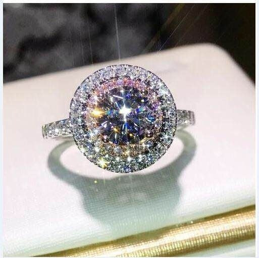 Round Eight Hearts Arrows Engagement Pink Diamond Rose Gold Color Rings MegaBDM