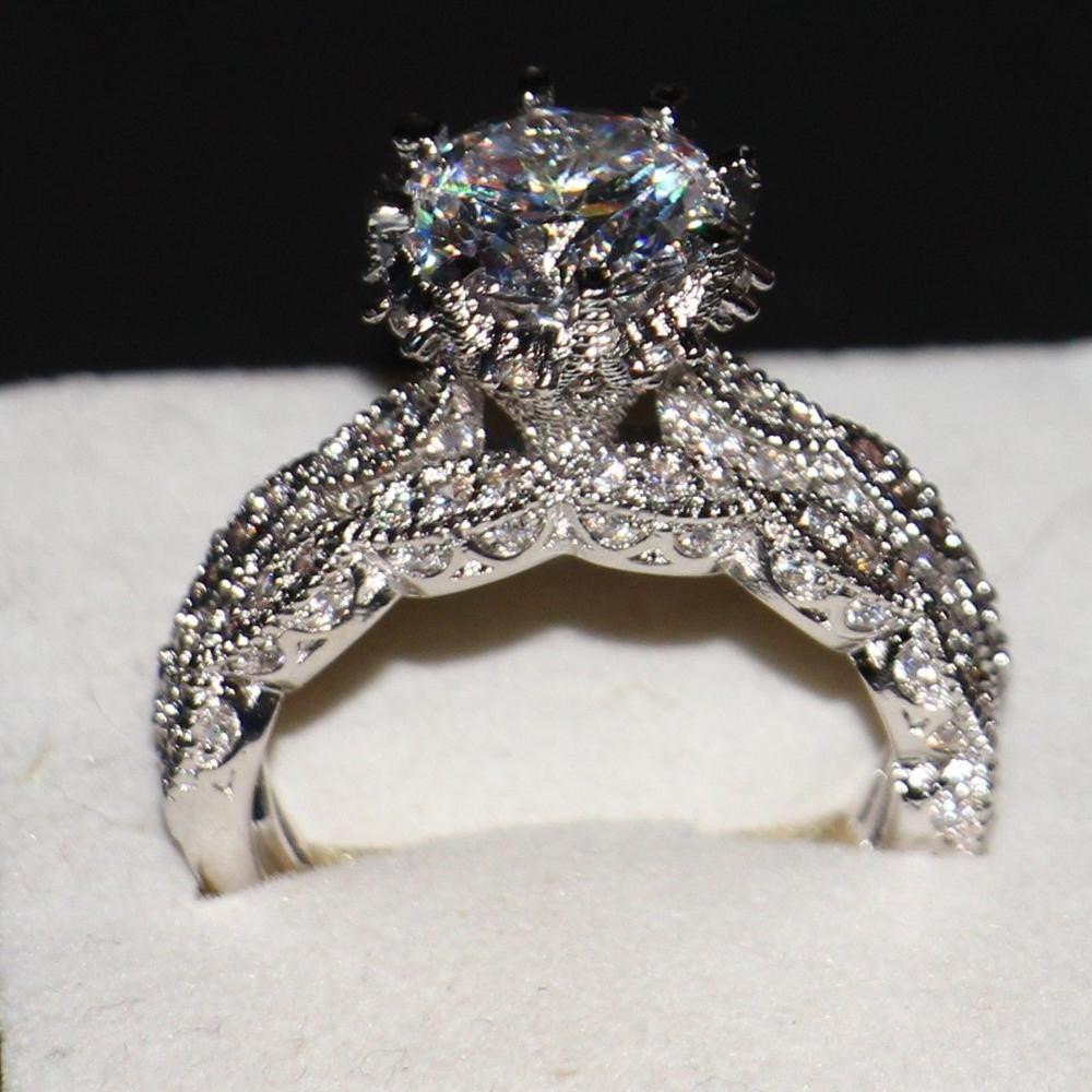 Elegant Women's Rhinestone Round Engagement Hand Ring - A Pair / No. 8 MegaBDM