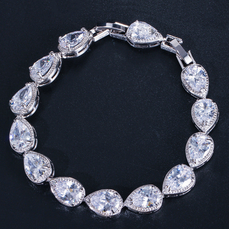 Women's Fashion Trendy Super Flash Drop-shaped Zircon Bracelet - Platinum White Zirconium MegaBDM