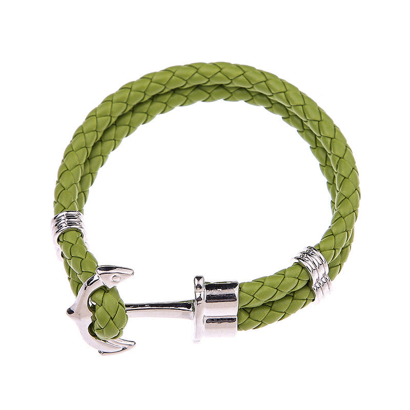 Men's Creative Fashion Boat Anchor Leather Cord Couple Bracelets - Green Report K Buckle MegaBDM
