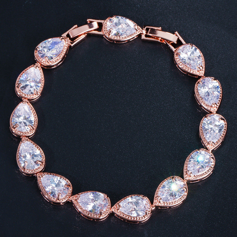 Women's Fashion Trendy Super Flash Drop-shaped Zircon Bracelet - Rose Gold White Zirconium MegaBDM