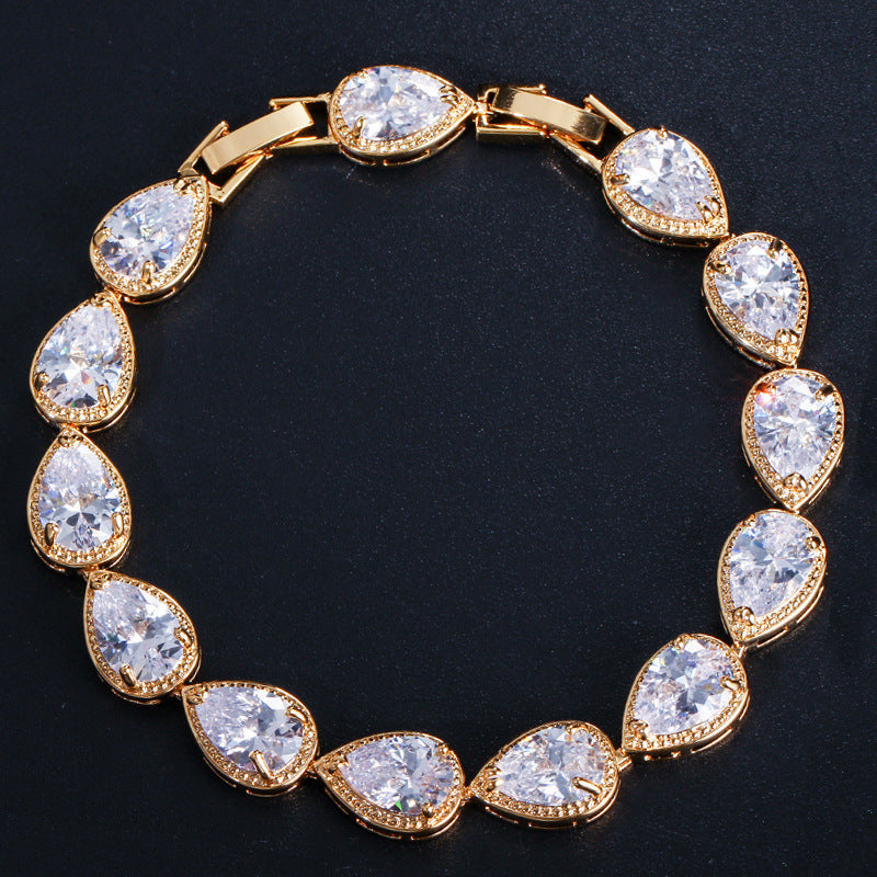 Women's Fashion Trendy Super Flash Drop-shaped Zircon Bracelet - Gold White Zirconium MegaBDM
